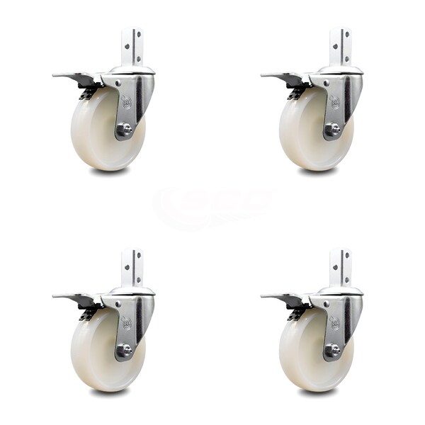 4 Inch Nylon Wheel Swivel 3/4 Inch Square Stem Caster Set Total Lock Brake SCC